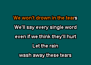 We won't drown in the tears

We'll say every single word

even ifwe think they'll hurt

Let the rain

wash away these tears