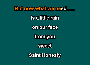 But now what we need .......
Is a little rain

on our face

from you

sweet

Saint Honesty