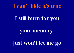 I can't hide it's true
I still burn for you

your memory

just won't let me go
