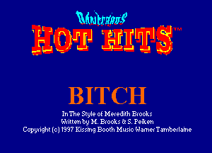 InThe Style 0! Meredith Stools
Written by M, Brooks (2 S Feller.
Copynth (c1 1997 Klssmg Booth Mum Mamet Tamberlame