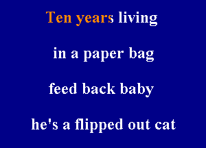 Ten years living

in a paper bag

feed back baby

he's a flipped out cat