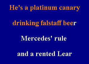 He's a platinum canary

drinking falstaff beer
Mercedes' rule

and a rented Lear