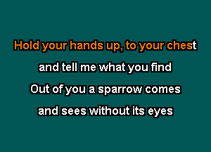 Hold your hands up, to your chest
and tell me what you f'md

Out ofyou a sparrow comes

and sees without its eyes