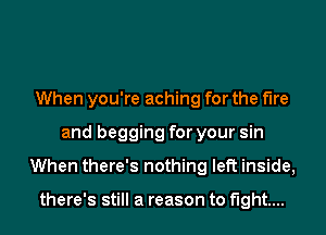 When you're aching for the fire
and begging for your sin
When there's nothing left inside,

there's still a reason to fight...