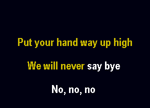 Put your hand way up high

We will never say bye

No, no, no