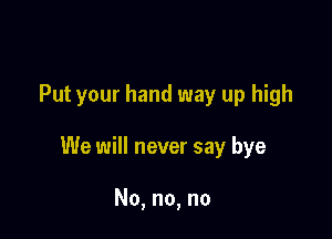 Put your hand way up high

We will never say bye

No, no, no