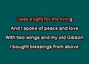 I was a light for the living
And I spoke of peace and love
With two wings and my old Gibson

I bought blessings from above
