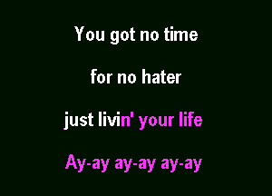 You got no time
for no hater

just livin' your life

Ay-ay ay-ay ay-ay