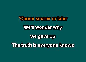 'Cause sooner or later
We'll wonder why

we gave up

The truth is everyone knows