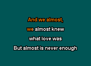 And we almost,
we almost knew

what love was

But almost is never enough