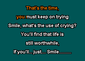 That's the time,

you must keep on trying

Smile, what's the use of crying?

You'll find that life is
still worthwhile,

lfyou'll...just.... Smile ...........