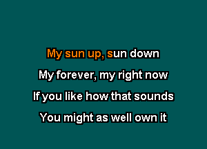 My sun up, sun down

My forever, my right now

Ifyou like how that sounds

You might as well own it