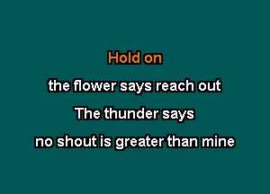 Hold on

the flower says reach out

The thunder says

no shout is greaterthan mine