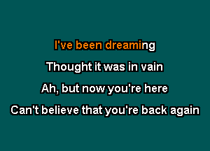 I've been dreaming

Thought it was in vain

Ah. but now you're here

Can't believe that you're back again