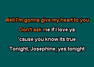Well I'm gonna give my heart to you
Don't ask me ifl love ya

'cause you know its true

Tonight, Josephine, yes tonight