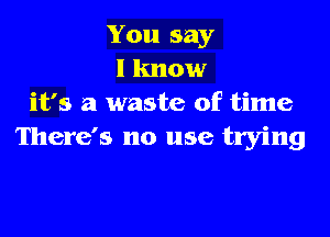 You say
I know
it's a waste of time

There's no use trying