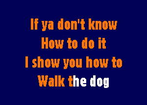 If ya don't know
How to do it

I show you how to
Walk the dog