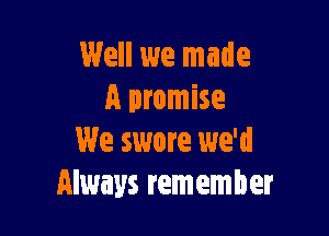 Well we made
A promise

We swore we'd
Always remember