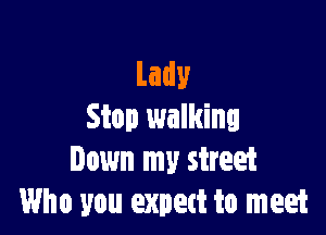 lady

Stop walking
Down my street
Who you expett to meet
