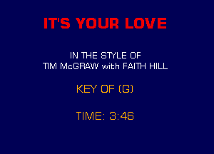IN THE STYLE 0F
TIM MCGRAW with FAITH HILL

KEY OF (G)

TIME 3148