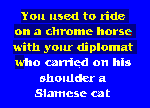 You used to ride
on a chrome horse
with your diplomat
who carried on his

shoulder a
Siamese cat