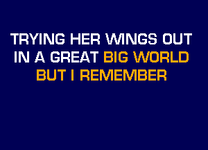 TRYING HER WINGS OUT
IN A GREAT BIG WORLD
BUT I REMEMBER