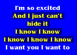 I'm so excited
And I just can't
hide it
I know I know
I know I know I know
I want you I want to