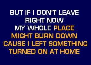 BUT IF I DON'T LEAVE
RIGHT NOW
MY WHOLE PLACE
MIGHT BURN DOWN
CAUSE I LEFT SOMETHING
TURNED 0N AT HOME