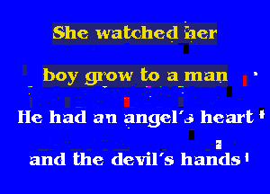 She watched her
boy gliOW to a man

He had an angel's heart '

a
and the devil's handsl