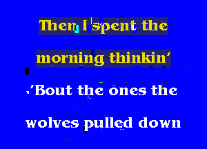 Then. I Lspeilt the
morning thinkin'
Bout tlyi Ones the

wolves pulled down