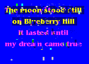 The 916051, gtooH 51mg
0111 Blrveberry Hill
It lasted rentil

my drea1 n came (true
