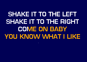 SHAKE IT TO THE LEFT
SHAKE IT TO THE RIGHT
COME ON BABY
YOU KNOW WHAT I LIKE