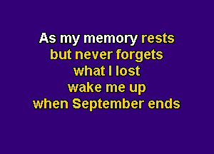 As my memory rests
but never forgets
what I lost

wake me up
when September ends