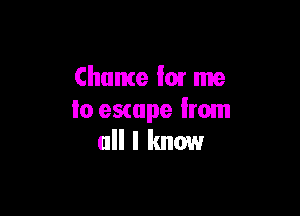 Chance '0! me

lo escape Irom
all I know