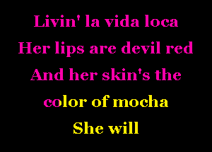 Livin' la Vida loca
Her lips are devil red
And her skin's the

color of mocha
She will