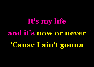 It's my life
and it's now or never

'Cause I ain't gonna