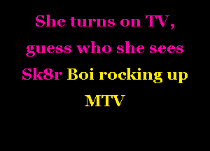 She turns on TV,
guess who she sees

Sk8r Boi rocking up
MTV