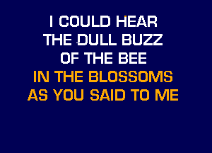 I COULD HEAR
THE DULL BUZZ
OF THE BEE
IN THE BLOSSOMS
AS YOU SAID TO ME