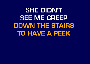 SHE DIDN'T
SEE ME CREEP
DOWN THE STAIRS
TO HAVE A PEEK