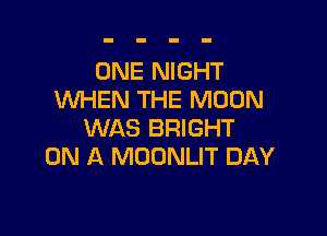 ONE NIGHT
WHEN THE MOON

WAS BRIGHT
ON A MOONLIT DAY