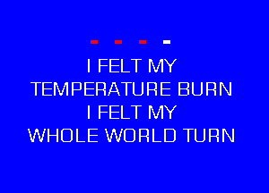 I FELT MY
TEMPERATURE BURN
I FELT MY
WHOLE WORLD TURN