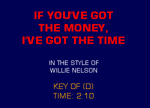 IN THE STYLE OF
WILLIE NELSON

KEY OF (DJ
TIME, 210