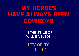 IN THE STYLE OF
WILLIE NELSON

KEY OF (DJ
TIME, 313