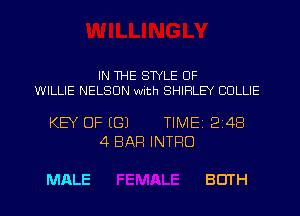 IN THE STYLE OF

WILLIE NELSON with SHIRLB COLLIE

KEY OF ((31

MALE

4 BAR INTRO

TIME12148

BOTH