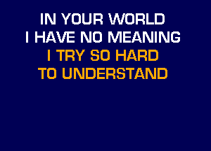 IN YOUR WORLD
I HAVE NO MEANING
I TRY SO HARD
TO UNDERSTAND