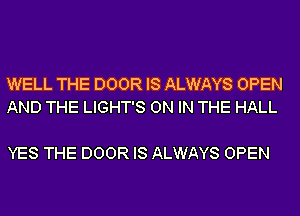 WELL THE DOOR IS ALWAYS OPEN
AND THE LIGHT'S ON IN THE HALL

YES THE DOOR IS ALWAYS OPEN