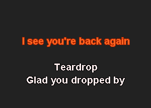 I see you're back again

Teardrop
Glad you dropped by
