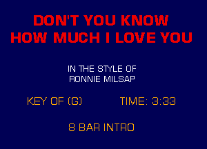 IN THE STYLE OF
RONNIE MILSAP

KEY OF EGJ TIME 3133

8 BAR INTRO