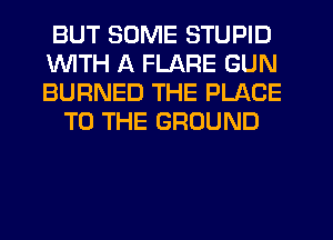 BUT SOME STUPID
1WITH A FLARE GUN
BURNED THE PLACE

TO THE GROUND