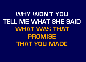 WHY WON'T YOU
TELL ME WHAT SHE SAID
WHAT WAS THAT
PROMISE
THAT YOU MADE